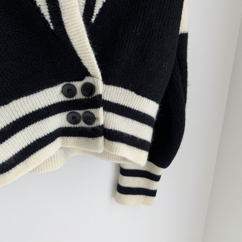 Rudens ziemas trikotāžas džemperis, svītrains sieviešu džemperis ar V kakla izgriezumu, korejiešu stila sieviete, bez pleca, džemperi, džemperi, 2022. gada topi