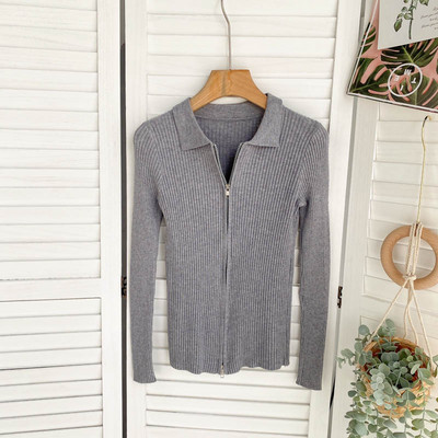 SINGREINY Φθινοπωρινό πλεκτό πουλόβερ με φερμουάρ Γυναικείο πουλόβερ με γιακά με μακρυμάνικο ελαστικό πλεκτό μπλουζάκι Winter fashion Basic πουλόβερ