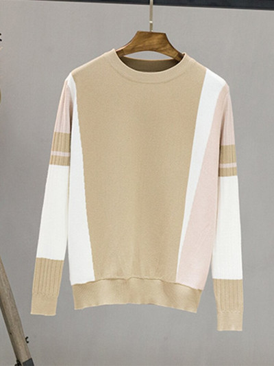 Dámsky sveter TIGENA s kontrastnou farbou, jeseň/zima 2022, dlhý rukáv, pletený sveter, dámsky čierno-ružový pletený sveter