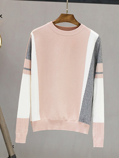 Dámsky sveter TIGENA s kontrastnou farbou, jeseň/zima 2022, dlhý rukáv, pletený sveter, dámsky čierno-ružový pletený sveter