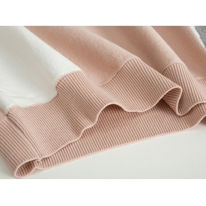 Dámsky sveter TIGENA s kontrastnou farbou, jeseň/zima 2022, dlhý rukáv, pletený sveter, dámsky čierno-ružový pletený sveter