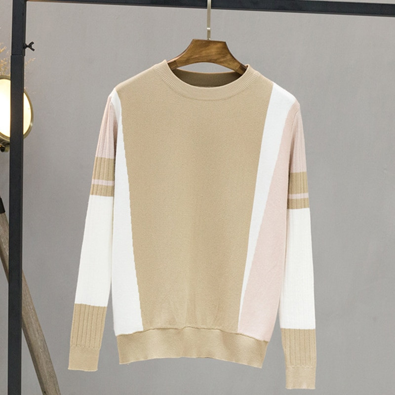 Dámsky sveter TIGENA s kontrastnou farbou, jeseň/zima 2022, dlhý rukáv, pletený sveter, dámsky čierno-ružový pletený sveter