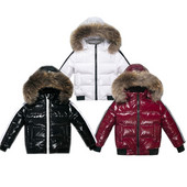 Παιδικό πουπουλένιο μπουφάν γεμάτο πάπια πουπουλένιο παλτό με φυσική γούνα με λάμψη επιφάνεια ανθεκτική στον αέρα αδιάβροχη για αγόρια κορίτσια νέο παλτό μόδας