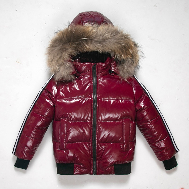 Παιδικό πουπουλένιο μπουφάν γεμάτο πάπια πουπουλένιο παλτό με φυσική γούνα με λάμψη επιφάνεια ανθεκτική στον αέρα αδιάβροχη για αγόρια κορίτσια νέο παλτό μόδας