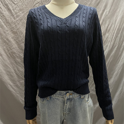 Brandy Mandy pulóverek női fehér kötött pulóver őszi téli V nyakú hosszú ujjú kötött pulóver sötétkék pulóver Brandy lány pulóver