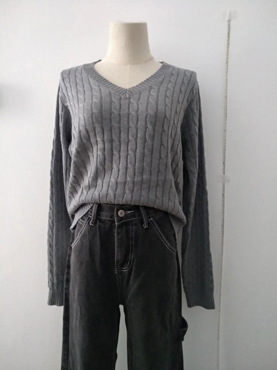 Brandy Mandy pulóverek női fehér kötött pulóver őszi téli V nyakú hosszú ujjú kötött pulóver sötétkék pulóver Brandy lány pulóver