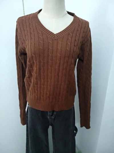 Brandy Mandy pulóverek női fehér kötött pulóver őszi téli V nyakú hosszú ujjú kötött pulóver sötétkék pulóver Brandy lány pulóver