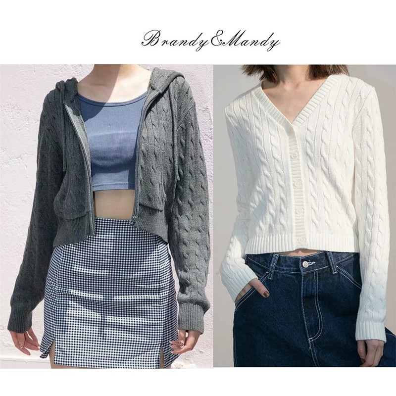 Brandy Mandy pulóverek női fehér kötött pulóver őszi téli V nyakú hosszú ujjú kötött pulóver sötétkék pulóver Brandy lány pulóver