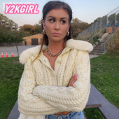 Y2KGIRL Modni ženski kardigan veste Bijeli krzneni ovratnik Ležerna ulična odjeća Pletena odjeća Crop Tops Proljeće Zima Gornja odjeća Vruće