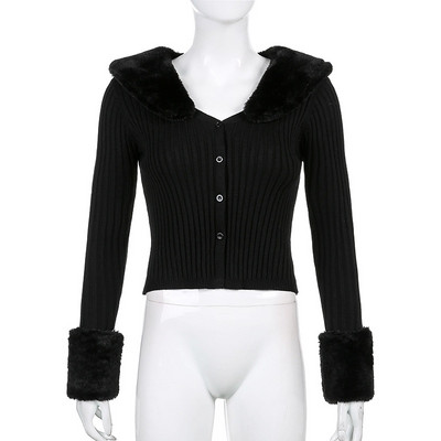 Y2KGIRL Modni ženski kardigan veste Bijeli krzneni ovratnik Ležerna ulična odjeća Pletena odjeća Crop Tops Proljeće Zima Gornja odjeća Vruće