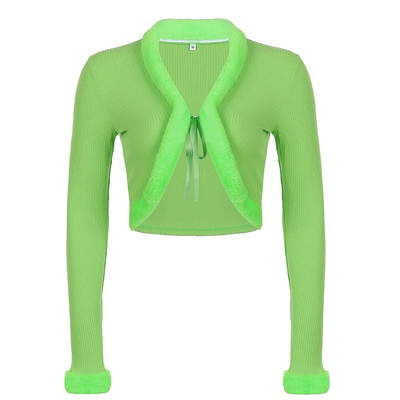 Y2KGIRL Modni ženski kardigan veste Bijeli krzneni ovratnik Ležerna ulična odjeća Pletena odjeća Crop Tops Proljeće Zima Gornja odjeća Vruće