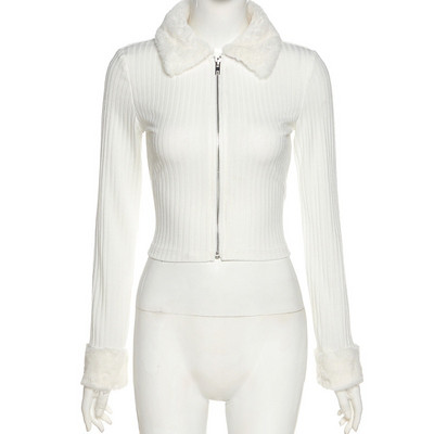 Y2KGIRL Modni ženski kardigan veste Bijeli krzneni ovratnik Ležerna ulična odjeća Pletena odjeća Crop Tops Proljeće Zima Gornja odjeća Vruće