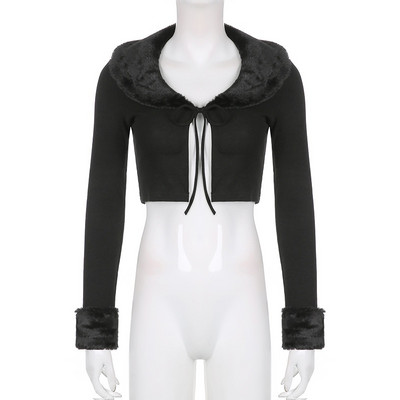 Y2KGIRL Modni ženski kardigan veste Bijeli krzneni ovratnik Ležerna ulična odjeća Pletena odjeća Crop Tops Proljeće Zima Gornja odjeća Vruće