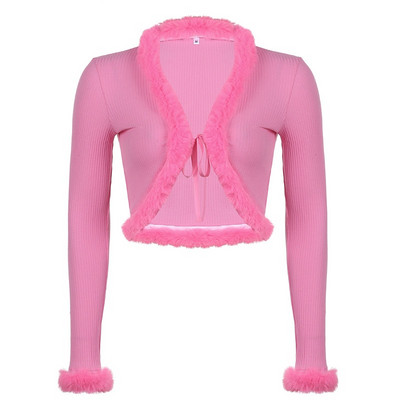 Y2KGIRL Modni ženski kardigan veste Bijeli krzneni ovratnik Ležerna ulična odjeća Pletena odjeća Crop Tops Proljeće Zima Gornja odjeća Vruće