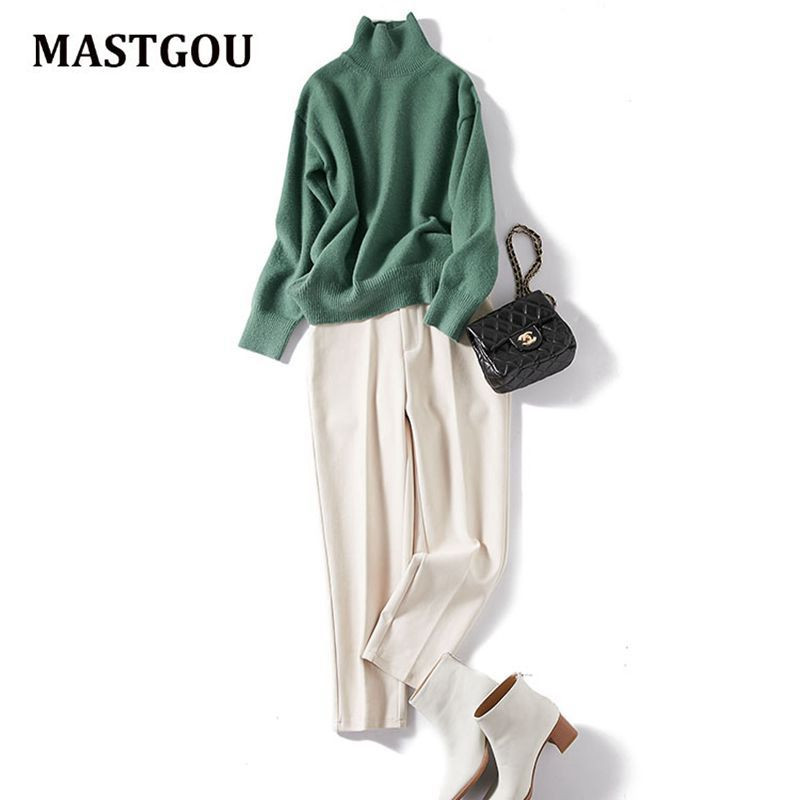 MASTGOU Lielizmēra ziemas biezs džemperis sieviešu trikotāžas kašmira džemperis džemperis ar garām piedurknēm brīvs džemperis ar brīvu apkakli