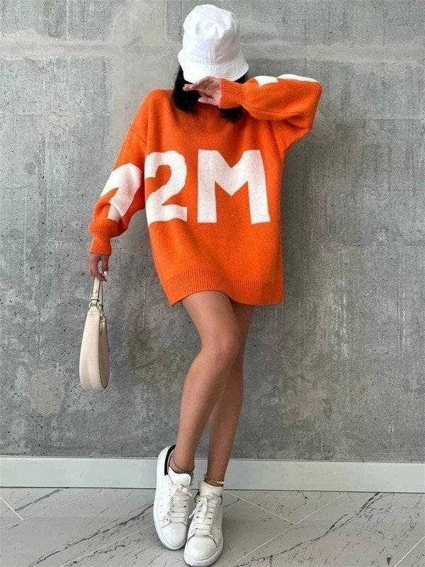 Sieviešu džemperi ar burtu apdruku Ikdienas džemperi ar garām piedurknēm O-veida kakla trikotāžas džemperi, 2022. gada rudens ziemas dāmu lielizmēra džemperi