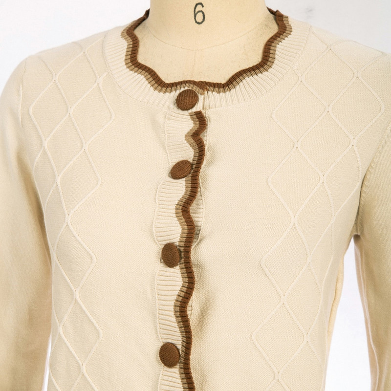 Ženski pleteni kardigan s dugmićima, kontrastne boje, dugi lanternasti rukavi, okrugli izrez, široki kroj, pulover, pletenina, gornja odjeća, kardigani A30