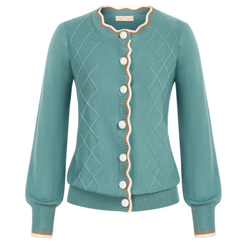 Ženski pleteni kardigan s dugmićima, kontrastne boje, dugi lanternasti rukavi, okrugli izrez, široki kroj, pulover, pletenina, gornja odjeća, kardigani A30