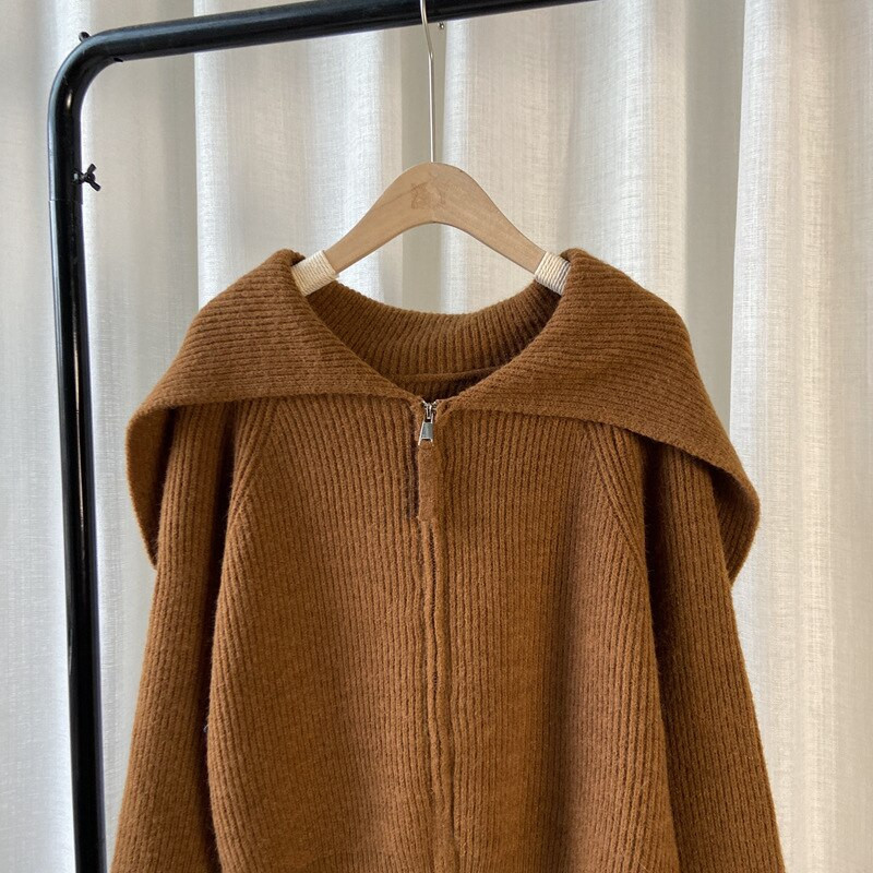 Kardigani u mornarskim bojama za žene Jesen Zima Ulična odjeća Ležerna odjeća za pletenje s patentnim zatvaračem Ženski šik džemper Top jakna