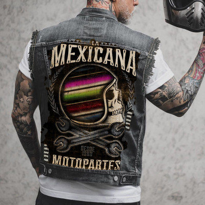 Vyriškos liemenės lokomotyvas be rankovių Jean Striukė Kaukolė Motociklas Hip Hop Punk Viršutinė Liemenė Skylė Plyšta medvilnė Vyriški džinsiniai purkštukai