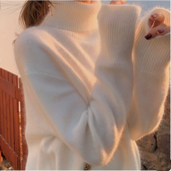 2022 г. НОВ Зимен пуловер с висока яка от 100% норка и кашмир Дамски свободен голям размер бял пухкав пуловер Ангора Мека JNS306
