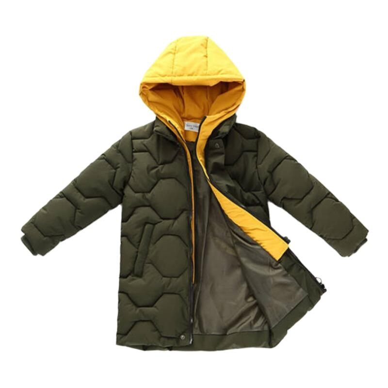 Zēnu ziemas jaka ar garu kapuci bērnu pusaudžu bieza virsdrēbes mākslīgās kažokādas apkakles mētelis divu stilu virsdrēbes ikdienas jaunums