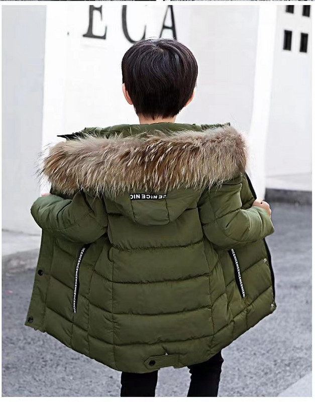 Νέο Big Boys Χειμερινό παλτό Παιδικό μπουφάν με κουκούλα με γούνα, βαμβακερή επένδυση, Παιδική φόρμα χιονιού 3 έως 15 ετών