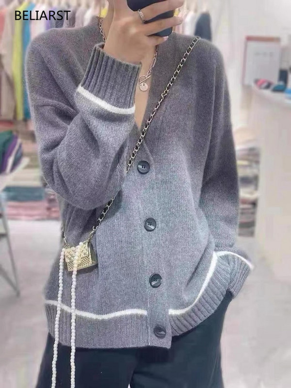 BELIARST jauns rudens un ziemas kašmira džemperis sieviešu V veida kakla izgriezuma jaka 100% merino vilnas tops ikdienas brīvs modes sieviešu jaka