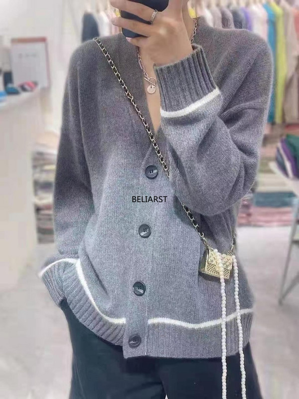 BELIARST jauns rudens un ziemas kašmira džemperis sieviešu V veida kakla izgriezuma jaka 100% merino vilnas tops ikdienas brīvs modes sieviešu jaka