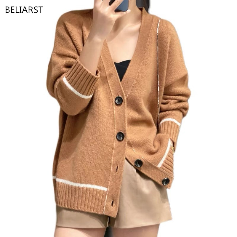 BELIARST jauns rudens un ziemas kašmira džemperis sieviešu V veida kakla izgriezuma jaka 100% merino vilnas tops ikdienas brīvs modes sieviešu jaka
