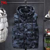 Liela izmēra vīriešu veste ziemas korejiešu kamuflāža Trend ikdienas veste ar kapuci Plus brīva 7XL 6XL