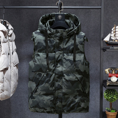Liela izmēra vīriešu veste ziemas korejiešu kamuflāža Trend ikdienas veste ar kapuci Plus brīva 7XL 6XL