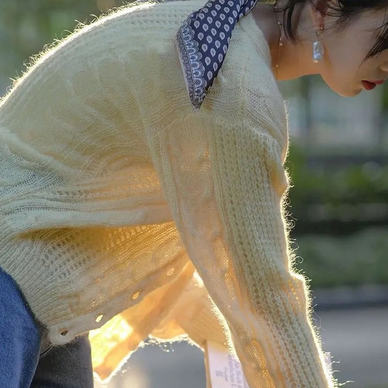 Sievietēm japāņu stila japāņu stila pilnas piedurknes, dobas, stilīgas meitenes, tīra ikdienas adīšana rudens preppy mīksta, vaļīga vintage