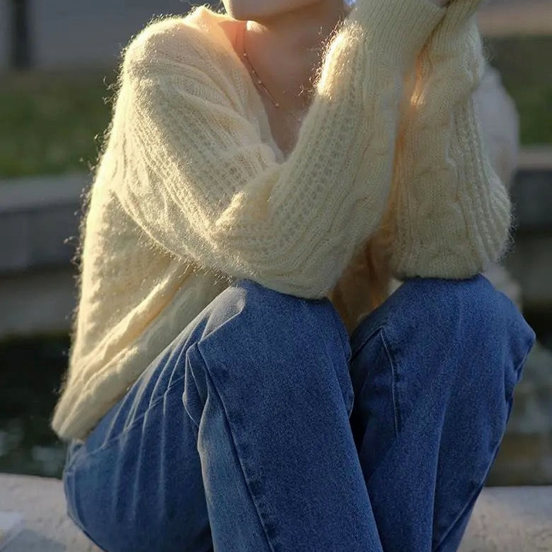 Sievietēm japāņu stila japāņu stila pilnas piedurknes, dobas, stilīgas meitenes, tīra ikdienas adīšana rudens preppy mīksta, vaļīga vintage