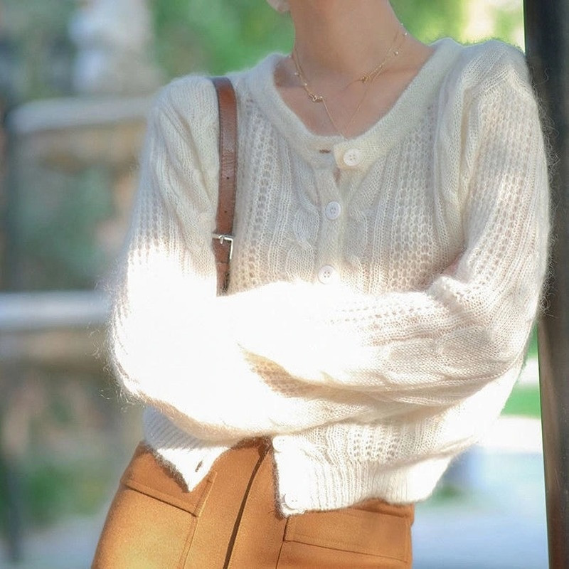 Sievietēm japāņu stila japāņu stila pilnas piedurknes, dobas, stilīgas meitenes, tīra ikdienas adīšana rudens preppy mīksta, vaļīga vintage