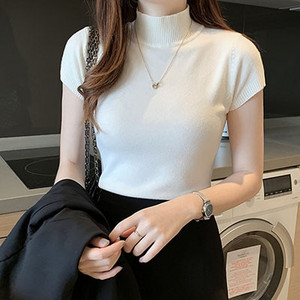 Καλοκαιρινό κοντομάνικο πουλόβερ με μισό ζιβάγκο Πλεκτό πουλόβερ Γυναικεία πουλόβερ Basic Thin Tops Pull Femme Jumper 2022