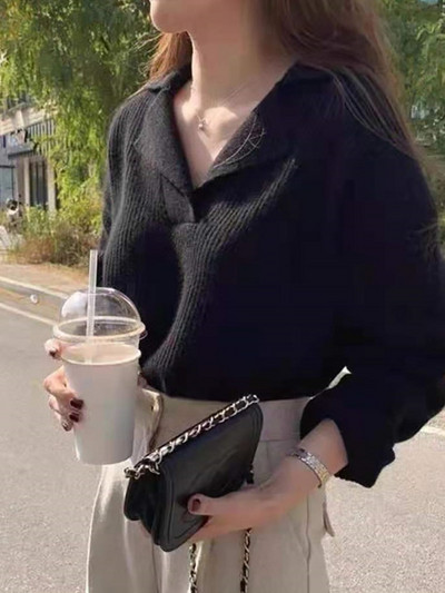 HELIAR sieviešu rievoti lielizmēra džemperi ar V veida kakla izgriezumu Džemperi ar garām piedurknēm Puloveri Trikotāžas vienkrāsains brīvs džemperis Sieviešu rudens un ziemas sezonai