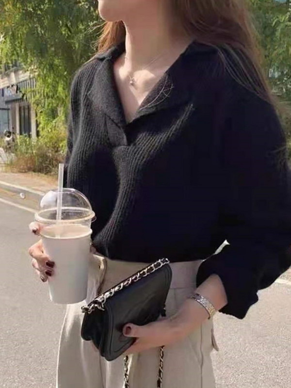 HELIAR sieviešu rievoti lielizmēra džemperi ar V veida kakla izgriezumu Džemperi ar garām piedurknēm Puloveri Trikotāžas vienkrāsains brīvs džemperis Sieviešu rudens un ziemas sezonai