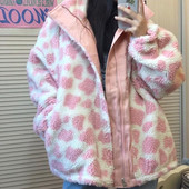 Χνουδωτά μάλλινα μπουφάν διπλής όψης Plus μέγεθος Φθινοπωρινό χειμωνιάτικο ψεύτικο γούνινο παλτό Γυναικείο βαμβακερό παλτό με στάμπα πανωφόρι χαριτωμένο