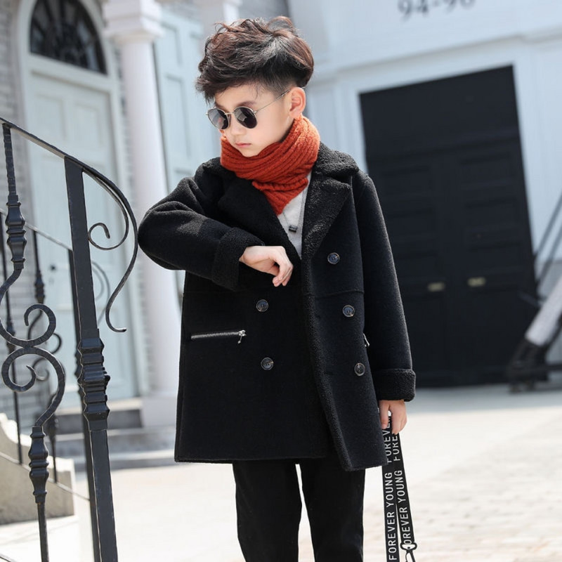 Plus baršunasti kaput za dječake Modni vuneni kaput za dječake Dvoredno kopčanje Dječja gornja odjeća Jesen Zima Odjeća za 2 3 4 6 8 10 12 godina