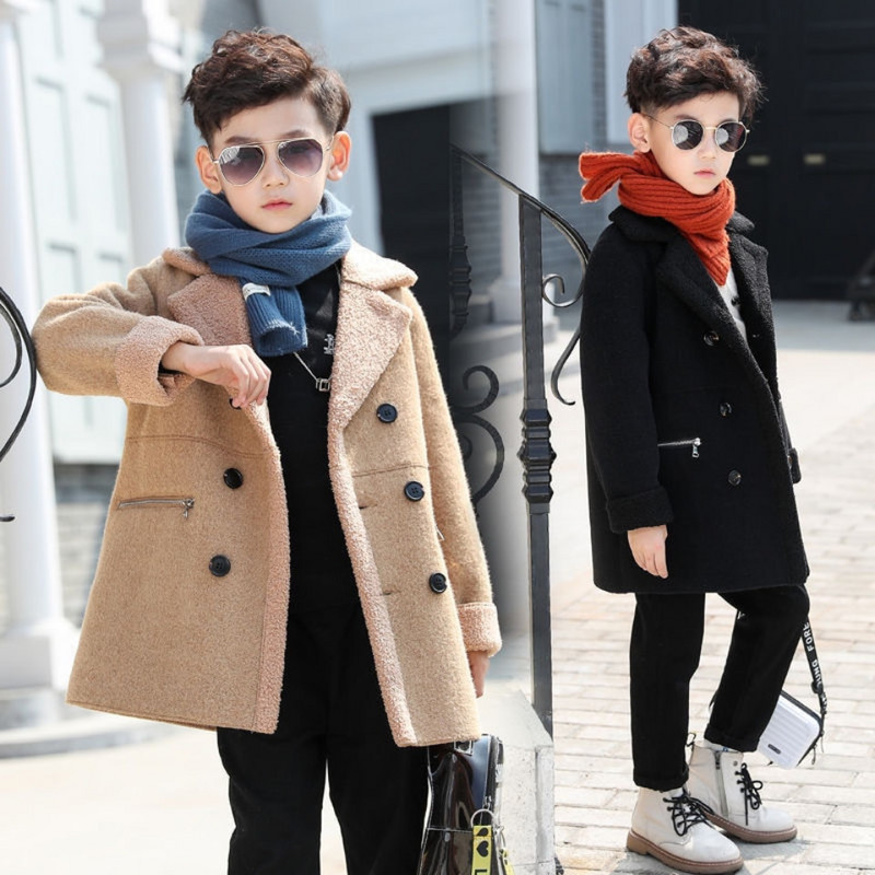 Plus baršunasti kaput za dječake Modni vuneni kaput za dječake Dvoredno kopčanje Dječja gornja odjeća Jesen Zima Odjeća za 2 3 4 6 8 10 12 godina