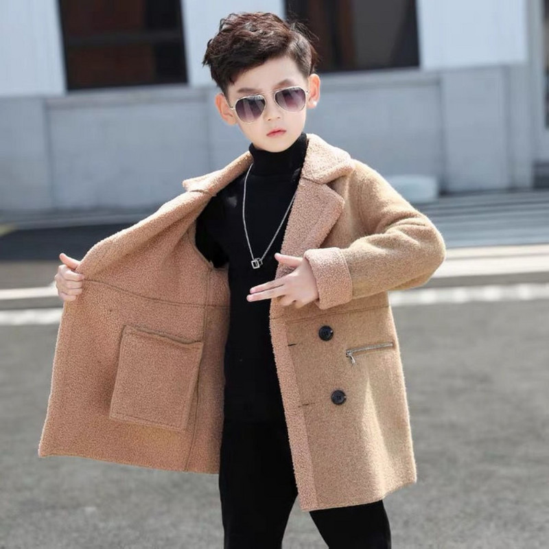 Plus baršunasti kaput za dječake Modni vuneni kaput za dječake Dvoredno kopčanje Dječja gornja odjeća Jesen Zima Odjeća za 2 3 4 6 8 10 12 godina