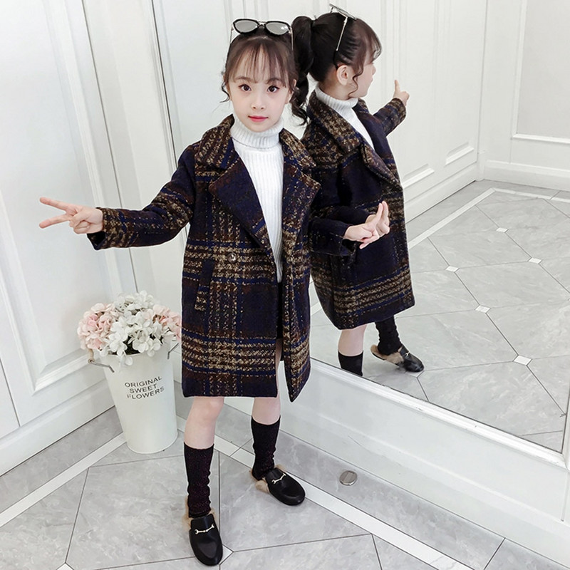 Meiteņu jaka Virsdrēbes Plaids Raksts Meiteņu Mēteļi Rudens Ziema Meiteņu Jakas Biezas Siltas Drēbes Meitene 6 8 10 12 14