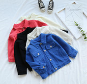 Toddler Zēni Meitenes Pavasara masīva džinsa kokvilnas jakas Jaunas 1-6 gadus Baby Bomb Vasaras Top jakas Rozā melna