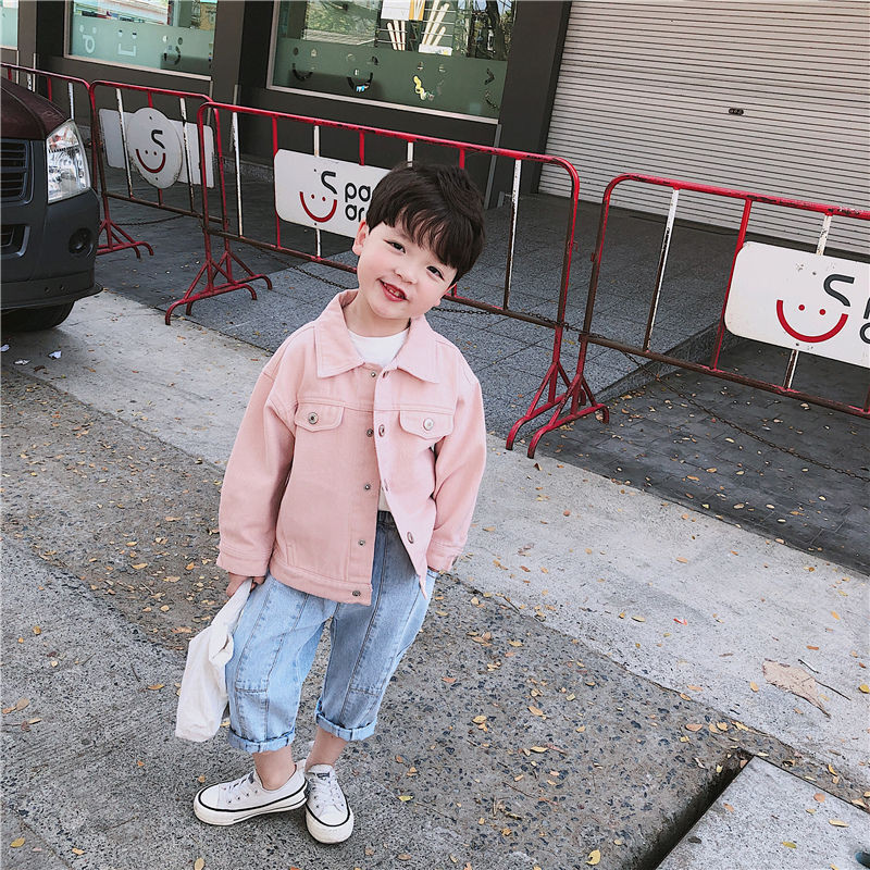 Toddler Zēni Meitenes Pavasara masīva džinsa kokvilnas jakas Jaunas 1-6 gadus Baby Bomb Vasaras Top jakas Rozā melna