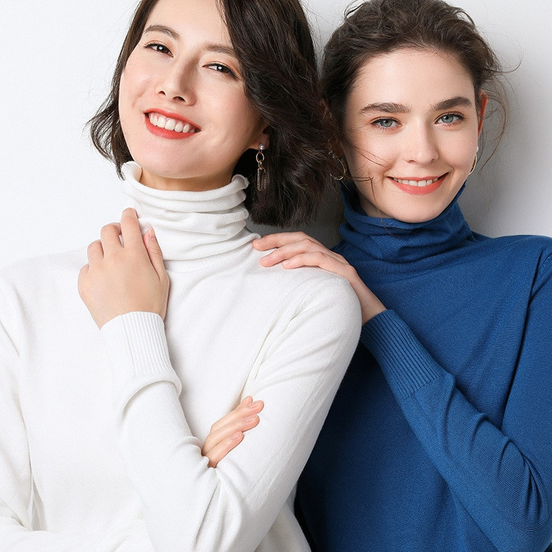 Sieviešu džemperis ar bruņurupuci, silts ziemas ciets korejiešu elastīgs, plāns sieviešu džemperi, kašmira melns džemperis, džemperis Femme pamata trikotāža