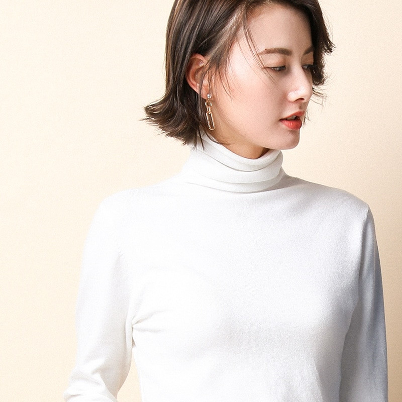 Sieviešu džemperis ar bruņurupuci, silts ziemas ciets korejiešu elastīgs, plāns sieviešu džemperi, kašmira melns džemperis, džemperis Femme pamata trikotāža