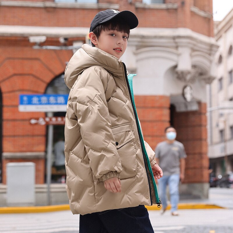Χειμερινό παλτό 2022 για αγόρια με κουκούλα, αντιανεμικό παλτό με πούπουλα πάπιας Casual μακρύ ζεστό παχύ παλτό για εφήβους Μεσαία και μεγάλα παιδικά πουπουλένια μπουφάν