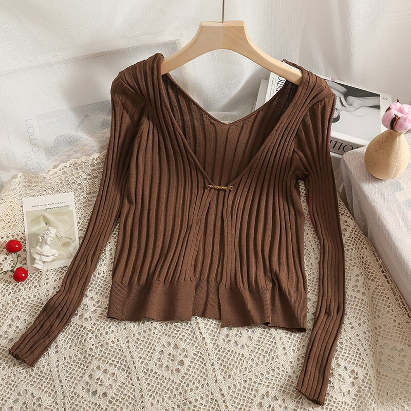 Trikotāžas džemperi Krekli Sieviešu trikotāžas Ikdienas Īsi Jakas Sieviešu Plānas Vasaras Jakas Apģērbs sieviešu Crop Topiem