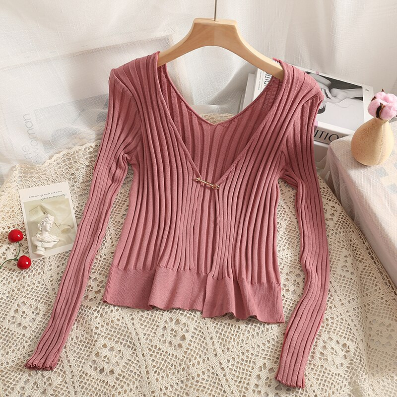 Trikotāžas džemperi Krekli Sieviešu trikotāžas Ikdienas Īsi Jakas Sieviešu Plānas Vasaras Jakas Apģērbs sieviešu Crop Topiem